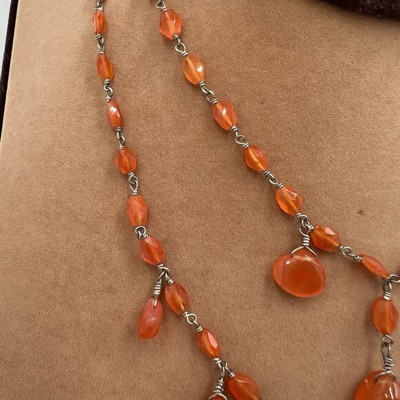 Vintage Genuine Carnelian Necklace Tested Sterling Silver Marked CV 925 Luxury - Picture 3 of 9